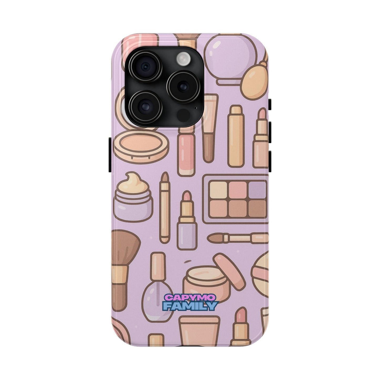 Capymo Family Kawaii Makeup Phone Case – Cute Girly iPhone Cover with Cosmetic Beauty Pattern - Capymo Family
