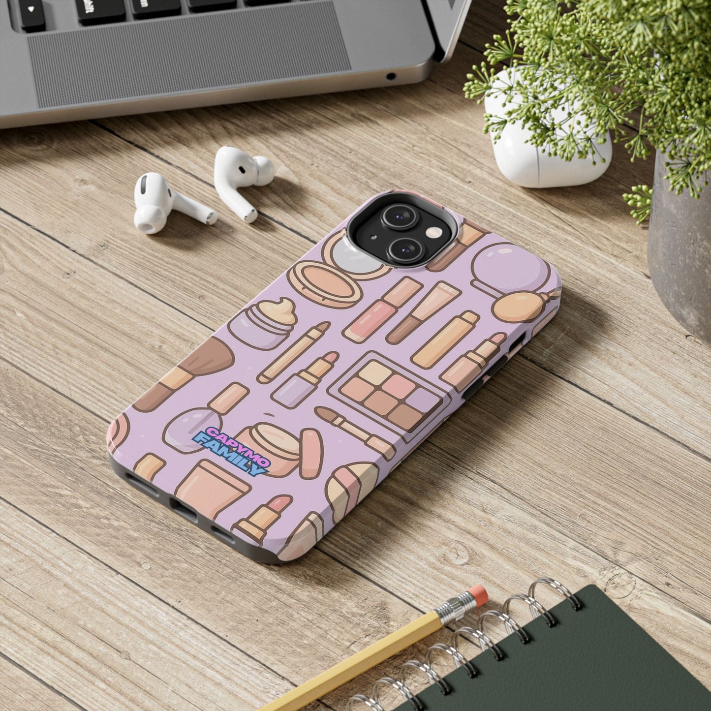 Capymo Family Kawaii Makeup Phone Case – Cute Girly iPhone Cover with Cosmetic Beauty Pattern - Capymo Family