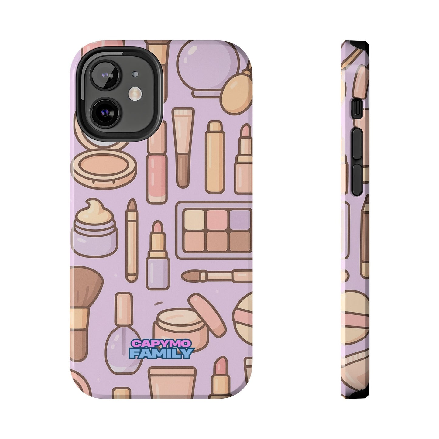 Capymo Family Kawaii Makeup Phone Case – Cute Girly iPhone Cover with Cosmetic Beauty Pattern - Capymo Family