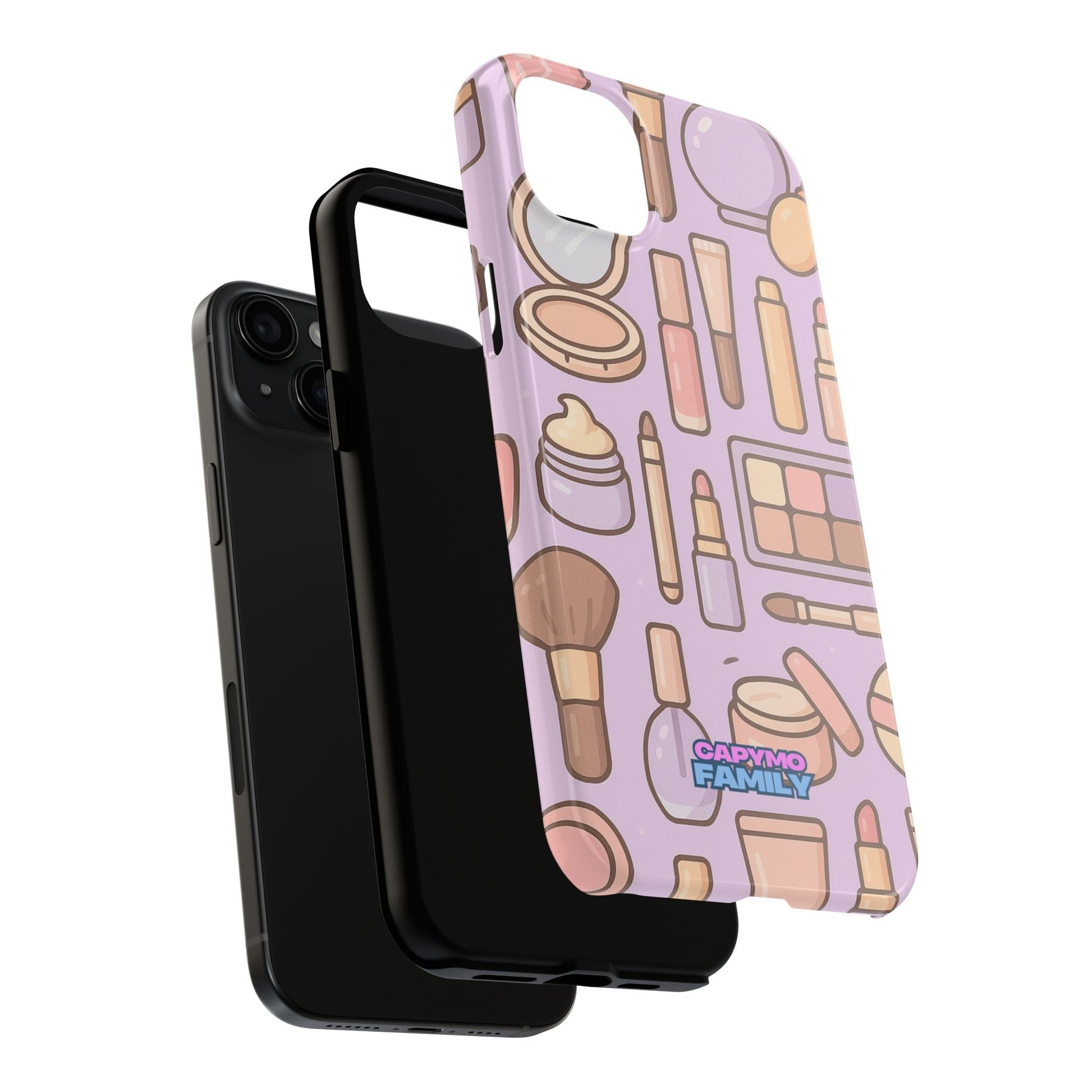 Capymo Family Kawaii Makeup Phone Case – Cute Girly iPhone Cover with Cosmetic Beauty Pattern - Capymo Family