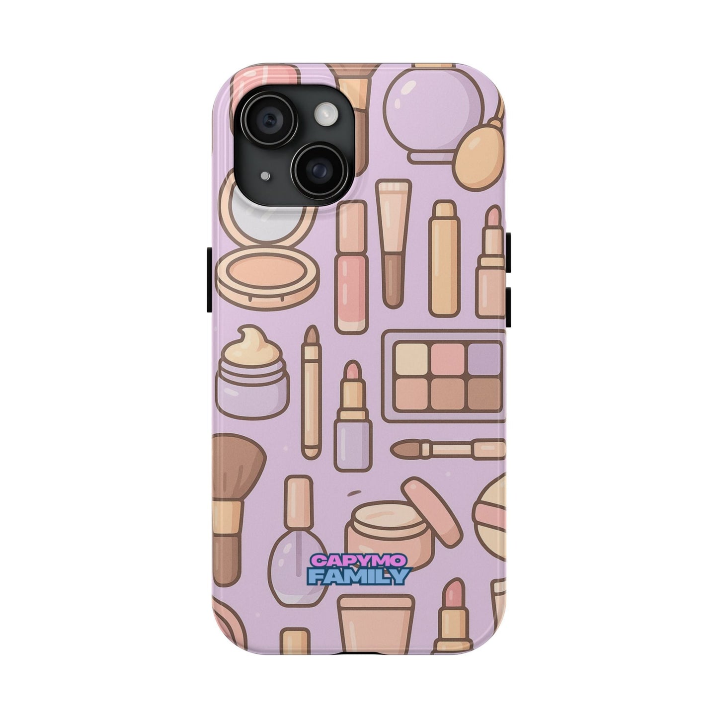 Capymo Family Kawaii Makeup Phone Case – Cute Girly iPhone Cover with Cosmetic Beauty Pattern - Capymo Family