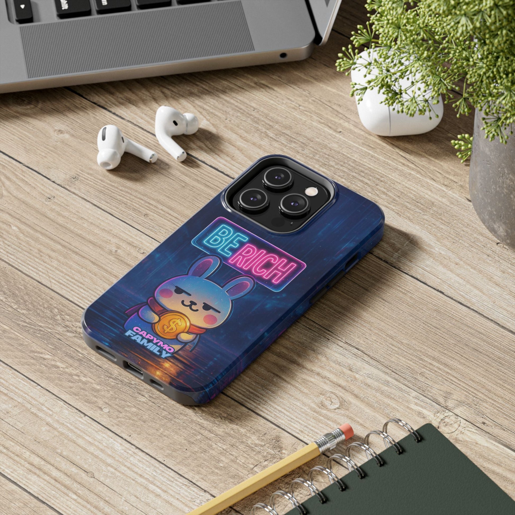 Capymo Family Lucky Cute Cartoon Bunny Tough Phone Case – “Be Rich” Bunny "Toto" Phone Case - Capymo Family
