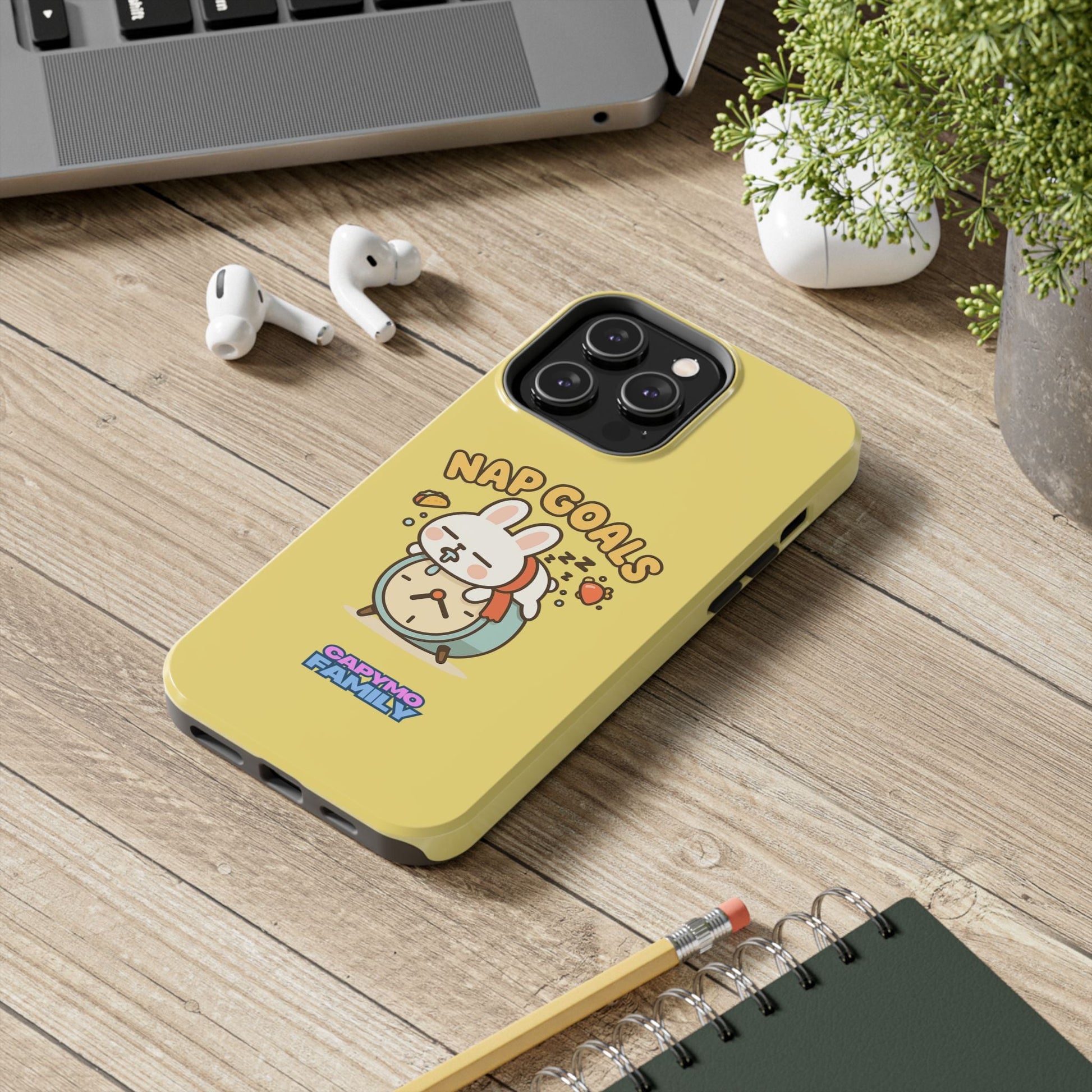 Capymo Family “Nap Goals” Phone Case – Cute Bunny Toto Sleeping on Alarm Clock Cover - Capymo Family