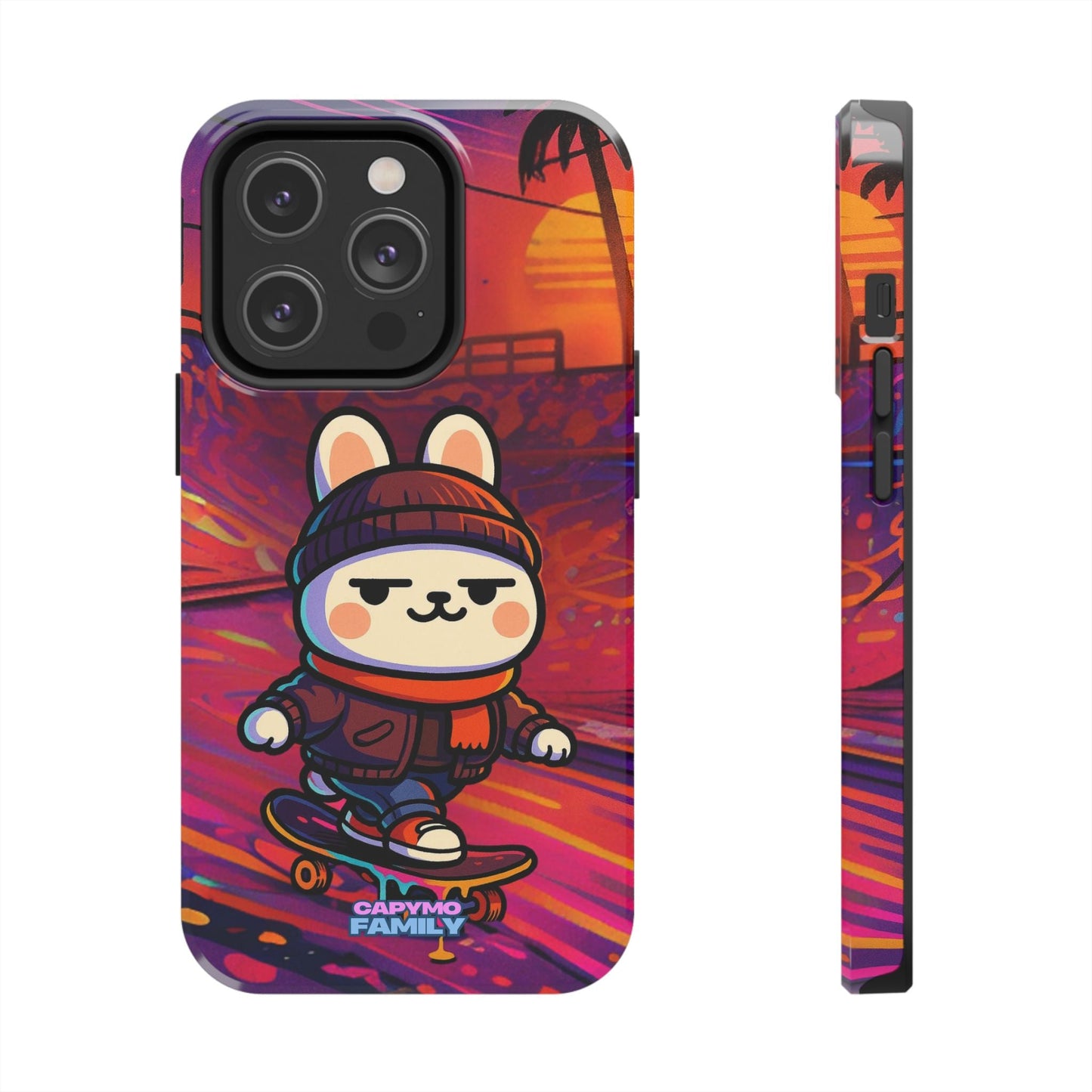 Capymo Family Sunset Skate Bunny Phone Case – Vibrant Skatepark Bunny "Toto" Phone Case - Capymo Family