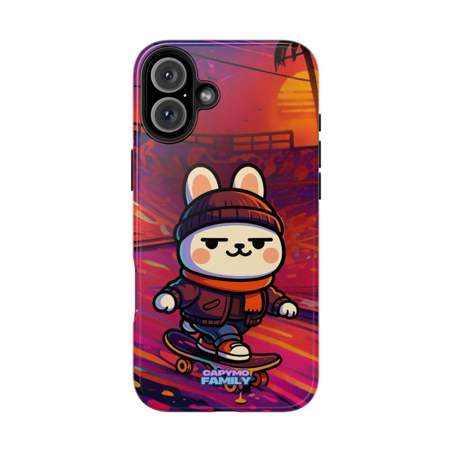 Capymo Family Sunset Skate Bunny Phone Case – Vibrant Skatepark Bunny "Toto" Phone Case - Capymo Family