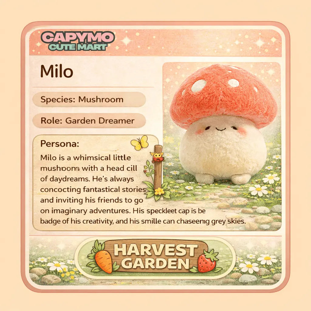 Milo -The Mushroom – Whimsical Mushroom Plush Charm