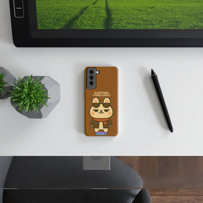 Slim Snap Case, Capymo Family Bunny Phone Cover, Cute Capymo VIBES ONLY Design, Cool Attitude Trendy Phone Case, Bomber Jacket Red Scarf - Capymo Family