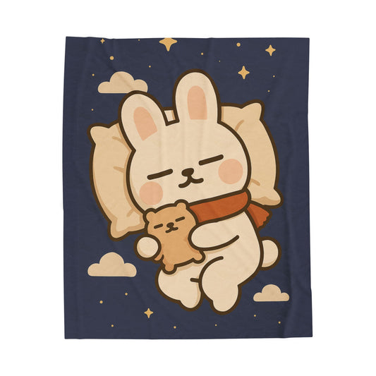 Velveteen Plush Blanket - Toto Sleeping Bunny Cartoon Cozy Throw, All Ages, Soft Kids Bedspread, Warm Lap Cover, Decorative Sofa Blanket - Capymo Family