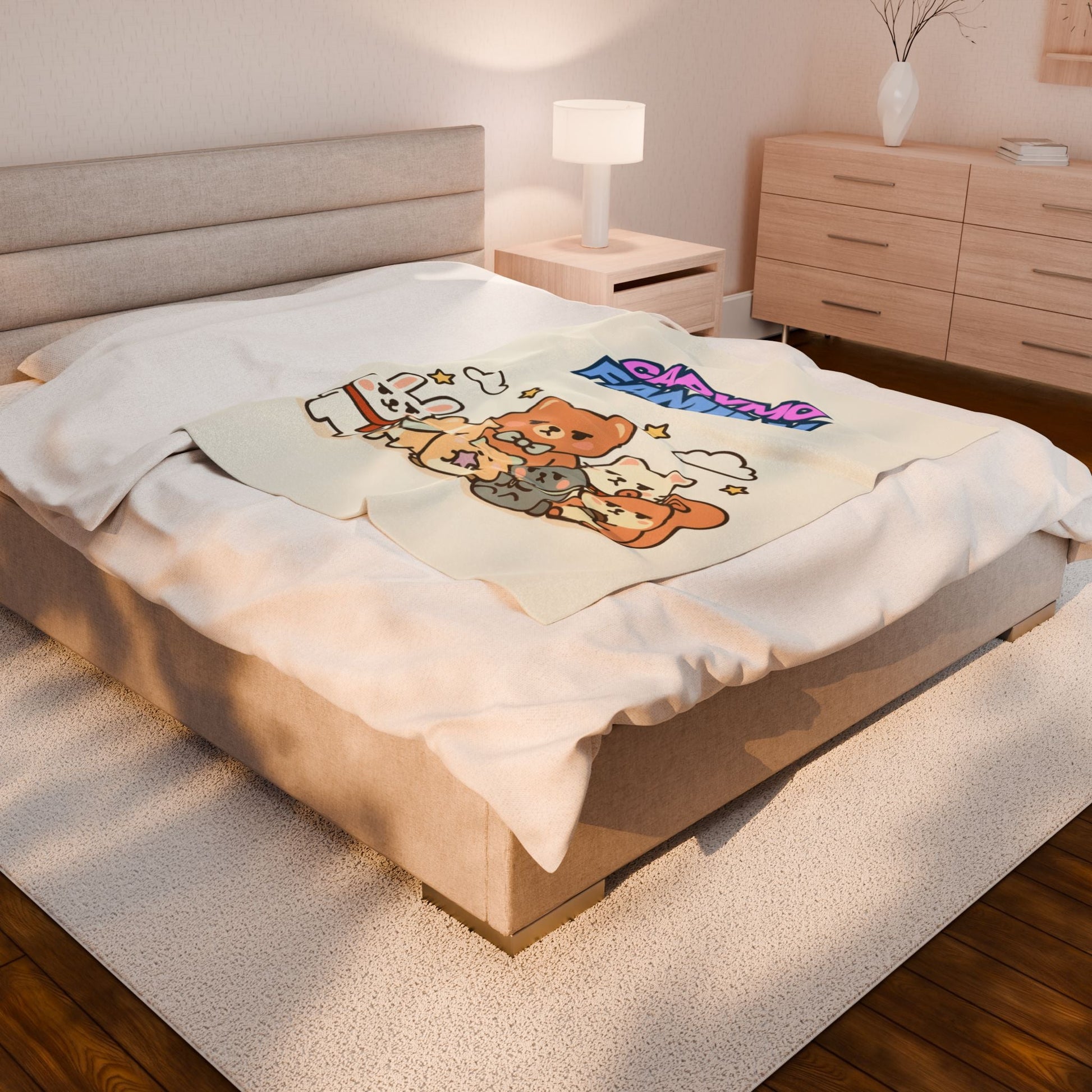 Velveteen Plush Blanket - Toto Sleeping Bunny Cartoon Cozy Throw, All Ages, Soft Kids Bedspread, Warm Lap Cover, Decorative Sofa Blanket - Capymo Family